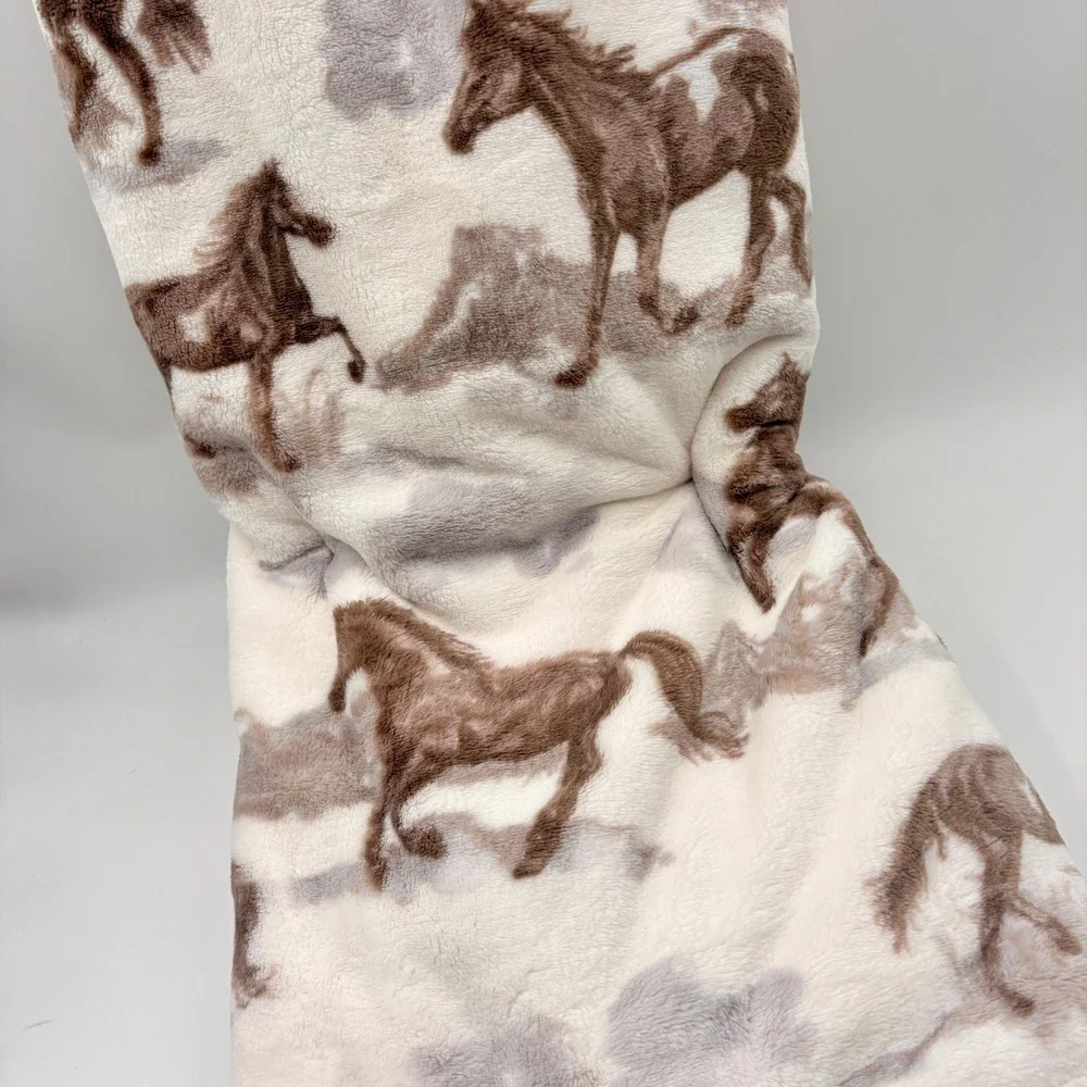 Saddle & Spur Oversized Plush Throw Blanket 60x70 Galloping Horse Brown Cream